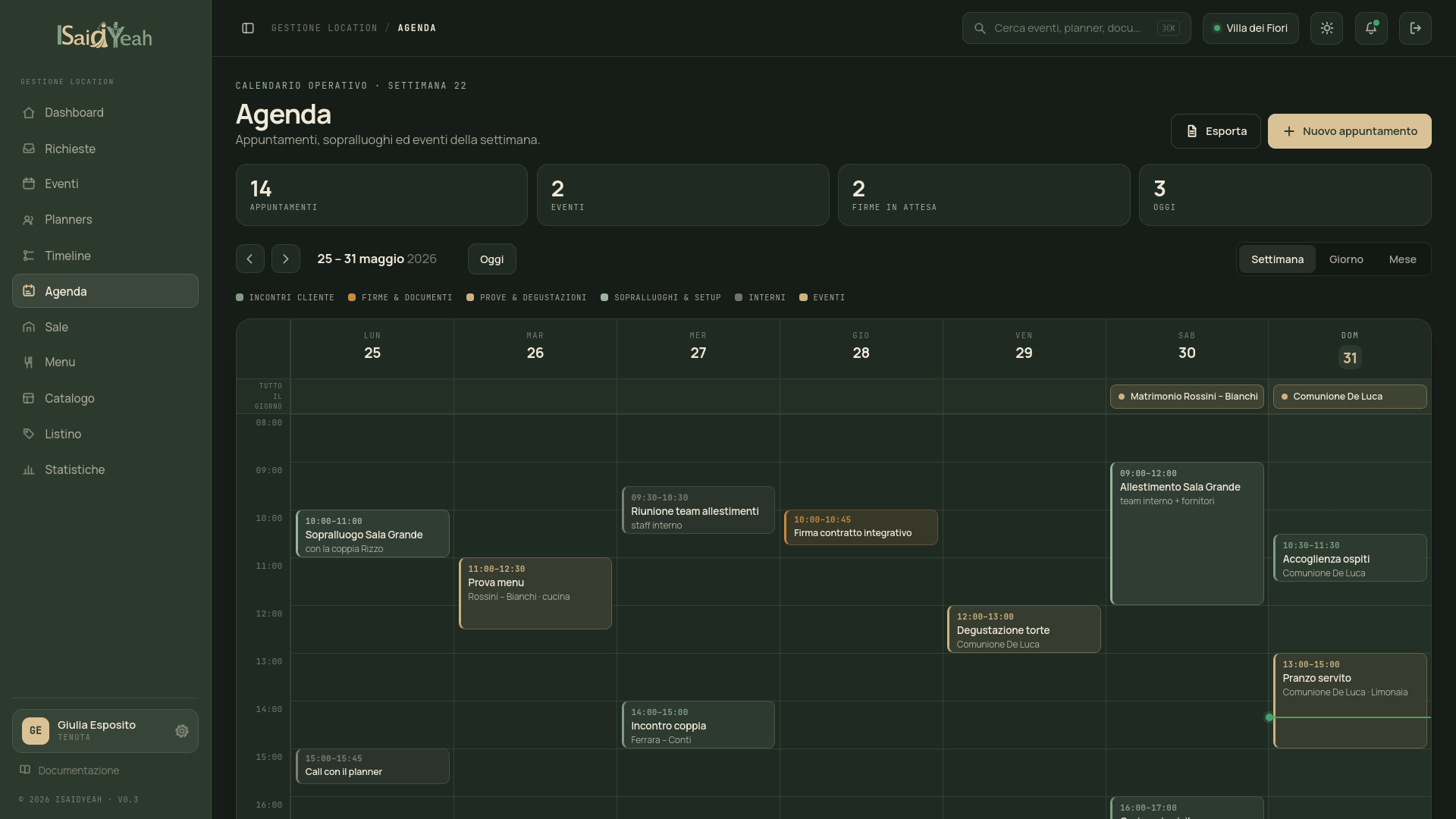 Agenda — vista calendario mensile