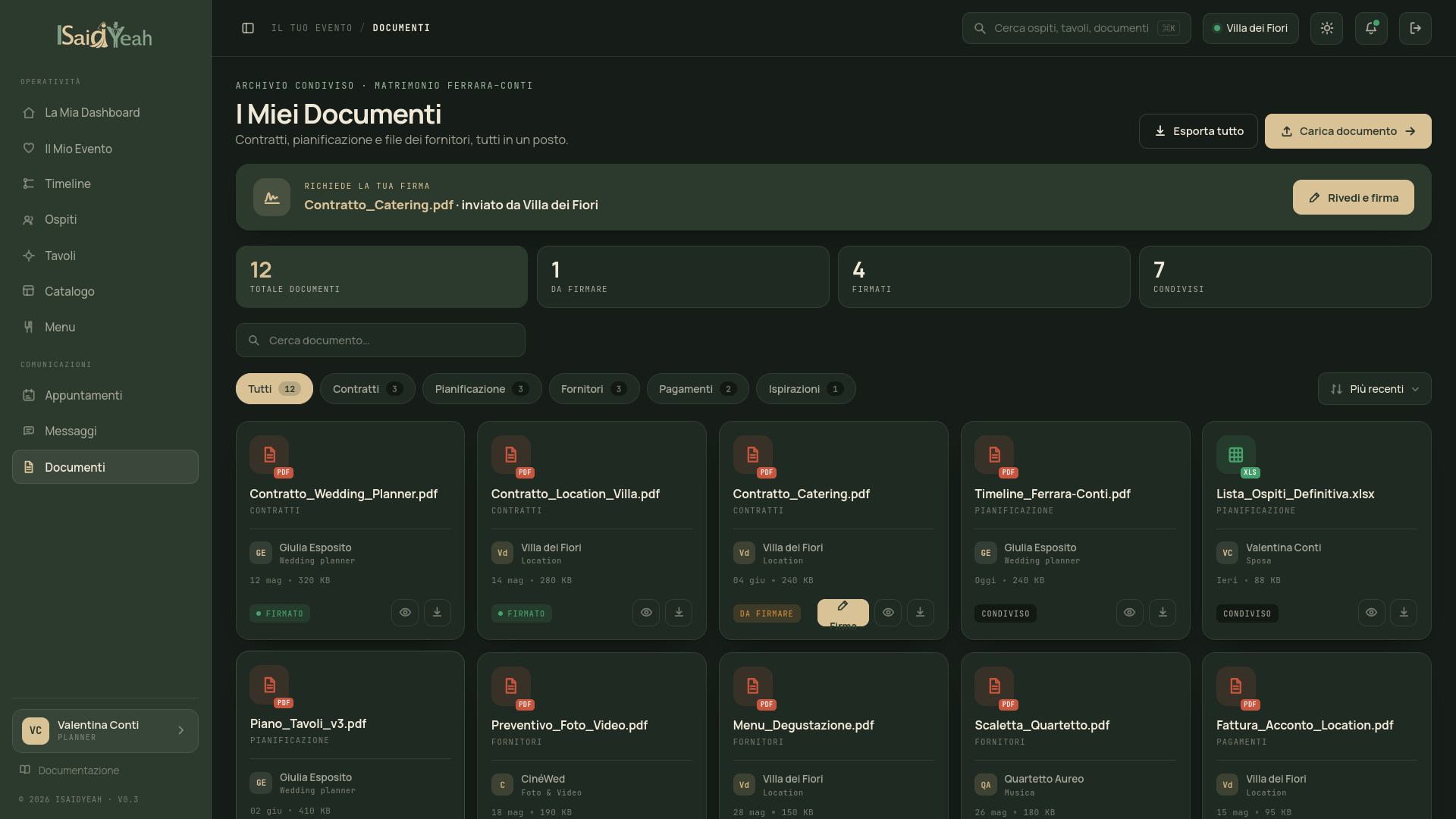 Pagina Documenti del planner