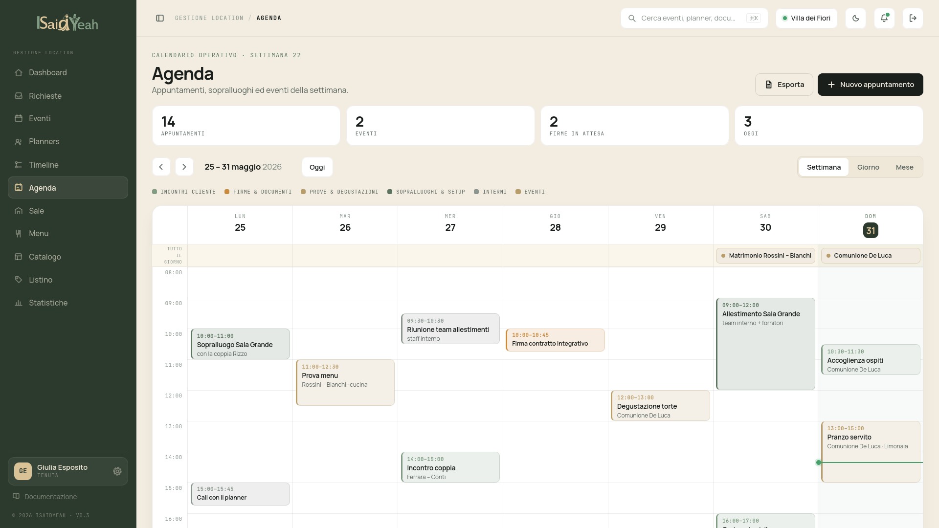 Agenda — vista calendario mensile