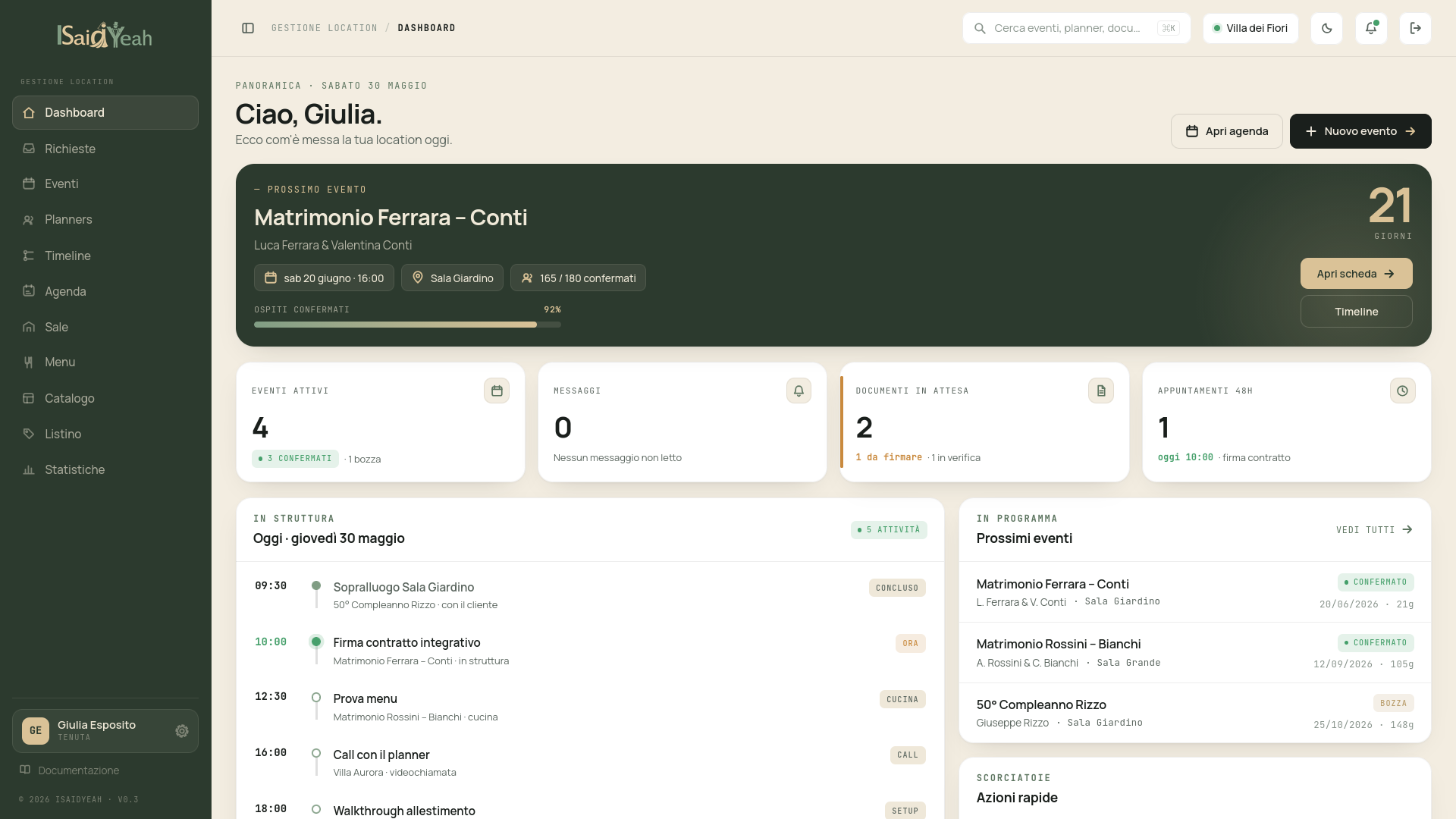 Dashboard dell'admin location